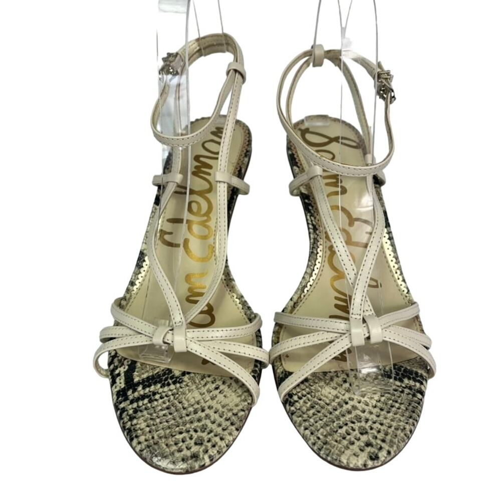 SAM EDELMAN Sandal Shoes Womens 8 Pippa Heeled Strappy Snake Footbed Cream